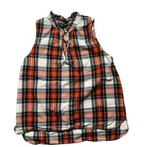 Vintage J. Crew Tartan Plaid 6 Ruffle Mock Neck Preppy Holiday Sleeveless Shirt